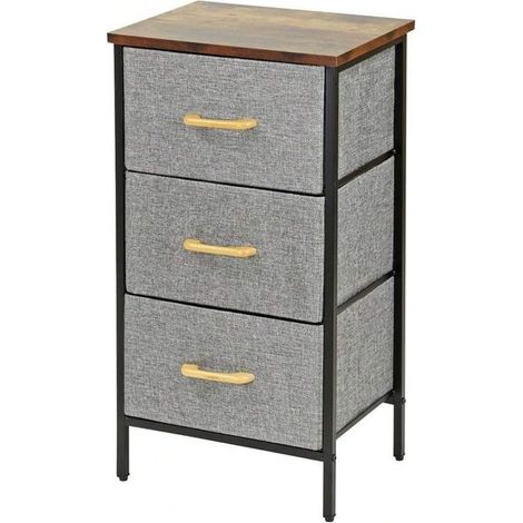 TrAdE Shop Traesio - Comodino 3 Cassetti Tessuto Cassettiera Legno Metallo Mobiletto Industriale Moderno 62203 - (1/5)