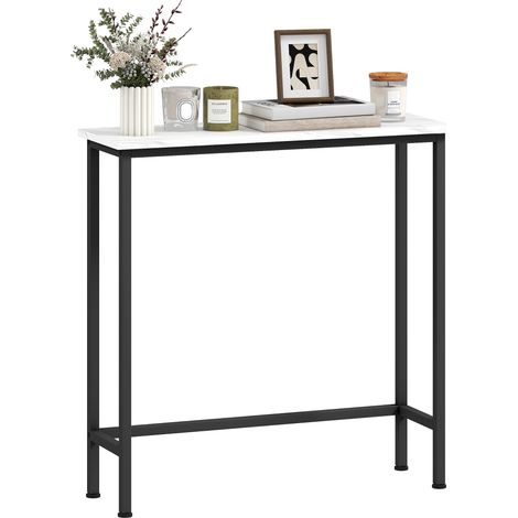 Console étroite avec plateau effet marbre et structure en métal 75 x 24 x 76 cm Noir et blanc (1/5)