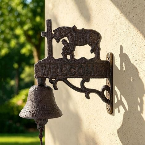 Cast Iron Dinner Bell Retro Metal Door Bell Outdoor Horse Decoration Yard Garden Hand Shake Bell Indoor Outdoor (1/5)