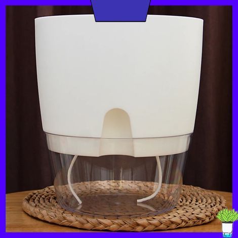 Self-watering plastic flower pot, transparent, double-layered, with detachable light for balcony, white, large (1/5)
