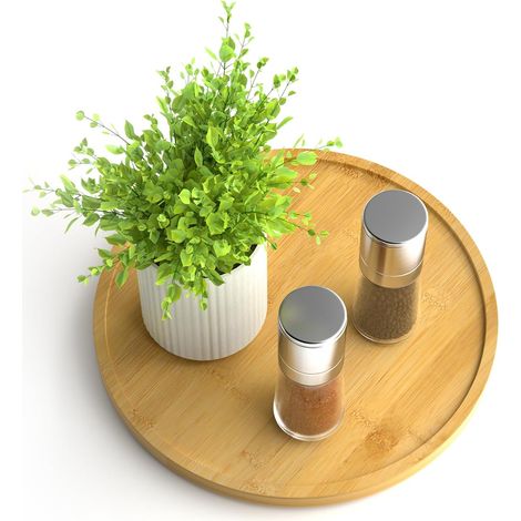 Lazy Susan Organiseur en bambou antidérapant pour armoire de cuisine, plateau tournant en bois pour comptoir de cuisine 22,9 cm (1/5)