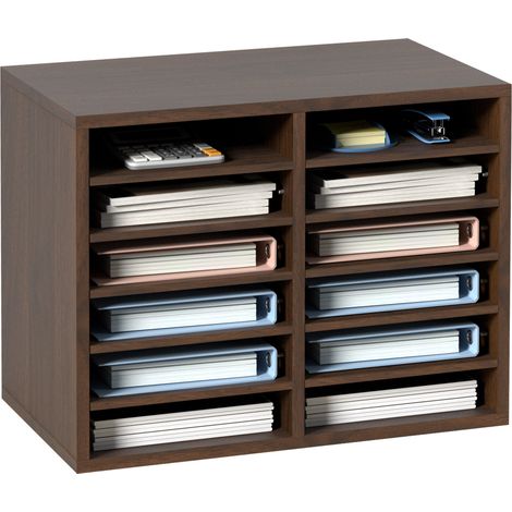 VEVOR Organisateur de Bureau en Bois 52x30,5x41 cm Trieur de Documents a 12 Compartiments Corbeille a Courrier Panneau Agglomere Etagere Amovible Classeur pour Rangement Fichiers Magazines Ecole Brun