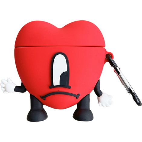 Niedliche Silikon-Schutzhülle mit Cartoon-Motiv für kabellose Bluetooth-Kopfhörer mit Karabinerhaken, schwarz und rot, kompatibel mit AirPods Pro 2 (1/5)