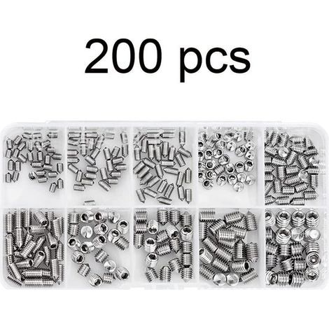 Vis sans tête en acier inoxydable – Lot de 200 vis Allen hexagonales M3, M4, M5, M6 et M8, têtes coniques et standard (1/3)