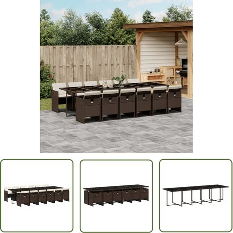 The Living Store Ensemble à manger de jardin avec coussins 13 pcs marron rotin - Meubles De Jardin - Salon De Jardin - Set De Jardin - Ensemble De Salle À Manger De Jardin - Résine Tressée (1/5)