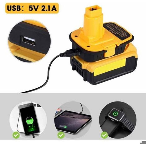 Adaptateur De Batterie - Pour Dewalt 20 V/18 V Et Milwaukee M18 18 V - Avec Port Usb - Compatible Lithium Ion Et Ni Cad - 1 Pièce (1/4)