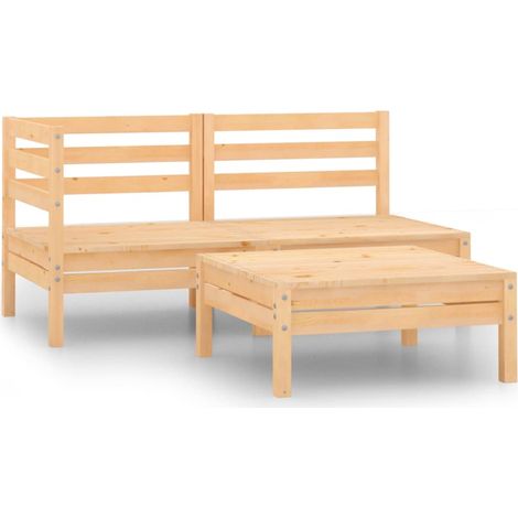 Juego de muebles de jardín 3 piezas madera maciza de pino