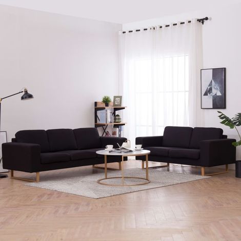 2-tlg. Sofagarnitur Stoff Schwarz vidaXL