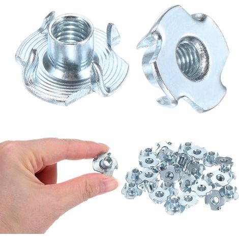 100-Pack M6x9mm Ecrou En T, Acier Au Carbone Insert Filete A 4 Griffes Pour Bois/Prises D'Escalade/Meubles, Fixations Resistantes A La Corrosion (1/5)