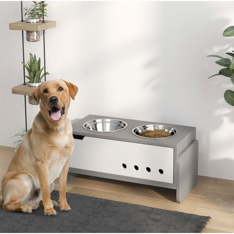 Estación elevada para comida de perro con almacenaje, 2 boles de 2000 ml, gris HAVRYA (1/3)