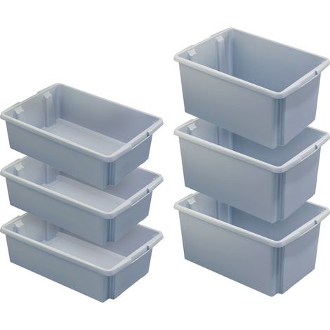 BRB Set, 6x Drehstapelbehälter, lebensmittelecht, Grundmaß 595x395 mm, 3X grau - 30 Liter, 3X grau - 51 Liter