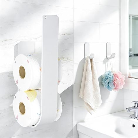 Rangement Papier Toilette Blanc avec 2 Crochets Auto-adhésifs Métal (1/5)