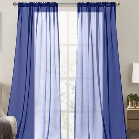 Rideaux en Voile de Polyester Uni Translucide et Fluide - Prêts à Poser pour Salon, Villa et Petit Appartement - Lot de 2 Panneaux (Modèle 10816A-7 Bleu Foncé, 132 x 275 cm)-lsw