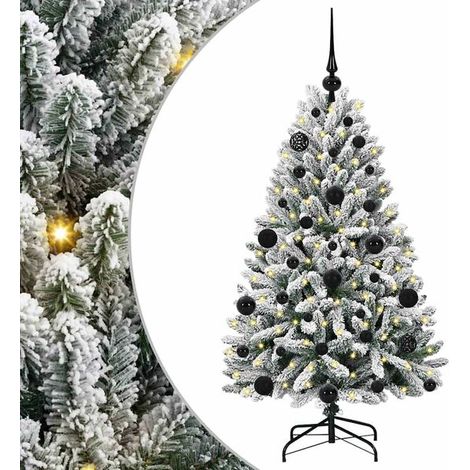 Sapin de Noël artificiel, vert et blanc, 120 cm de haut, en PVC et métal. (1/5)