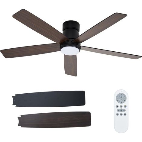 52" Deckenventilator mit integrierter LED-Beleuchtung, reversiblem und leisem Gleichstrommotor, dreifarbiger Temperaturregelung, 6 Geschwindigkeitsstufen, Timer, Fernbedienung (SCHWARZER BAR) (1/5)