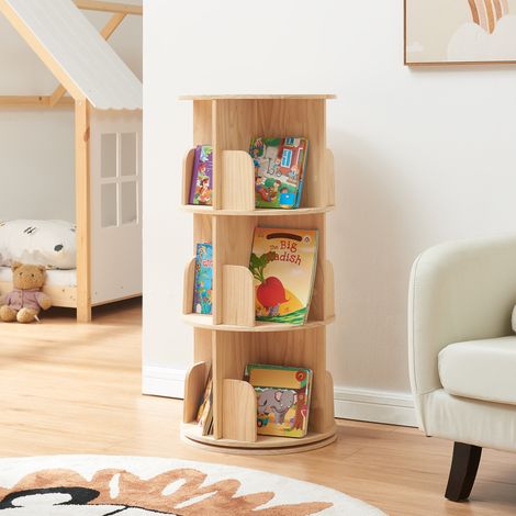 Estantería giratoria Chasek 3 niveles pino 95x44 cm Natural [en.casa]