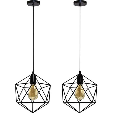 (2X) Lampe Suspendue Antique En Fer Et Métal Suspension Luminaire Rétro Plafonnier Moderne Pour Chambre À Coucher, Cuisine, Salon, Café, Bar, Noir (1/5)