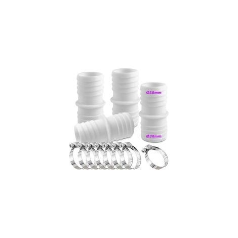 Lot de 4 raccords de tuyau de 38 mm avec 8 colliers de serrage - Adaptateur de tuyau double (blanc) (1/5)