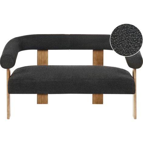 Sofá 2 plazas retro salón tapizado de bouclé patas de madera negro y marrón oscuro Ilbro (1/5)