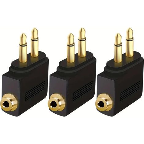 Adaptateur pour casque de vol, double prise jack 3,5 mm mâle vers femelle, adaptateur pour casque d'avion, connecteur audio jack vers prise jack pour avion (lot de 3, plaqué or) (1/5)