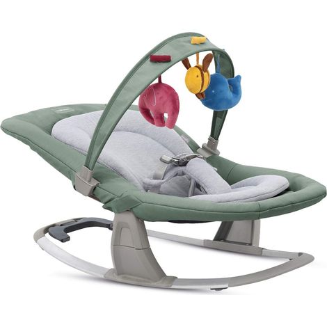Inglesina Silla Lounge Musical Mint, Desde el Nacimiento Hasta 9 Kg, Balanceo, Respaldo Reclinable 3 Posiciones, Caja de Música, Barra de Juegos