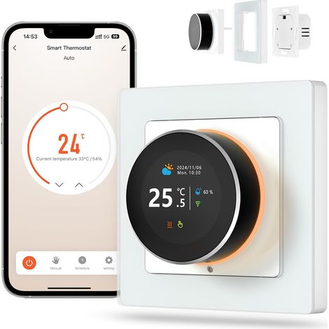 Thermostat Intelligent pour Chauffage par Sol - WiFi, Bouton Rotatif, Affichage numérique, Compatible avec Alexa et Google Home (1/5)