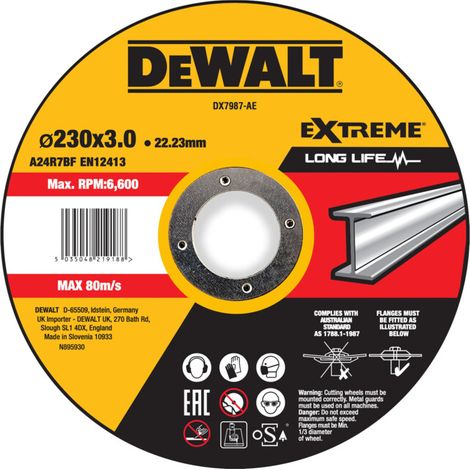 Disque à tronçonner DEWALT EXTREME 230x3x22,23mm métal type 42 (déporté) DX7987-AE