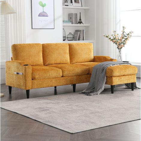 Sofá 4 plazas con otomana y almacenaje chenilla OKMYHOME (1/5)