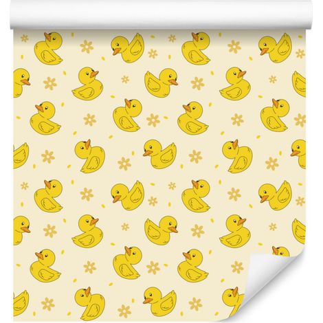 Tapete mit cremefarbenen und gelben Entenmotiven für Wohn- und Schlafzimmer, 50 x 1000 cm (1/5)