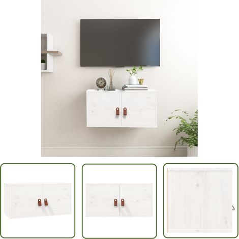 The Living Store Armoire murale blanc 60x30x30 cm Bois de pin massif - Étagère Murale - Bibliothèque Murale - Meuble Mural - Rangement Mural - Armoire Murale (1/5)