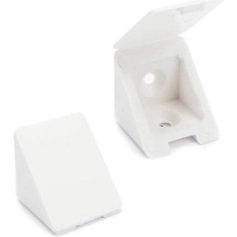 Équerre d'angle blanche en plastique à 2 trous pour meubles/étagères (1/4)