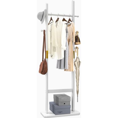 Portemanteau sur Pied 180 cm avec Base Rectangulaire et 5 Crochets, Portant à Vêtements en Bois, Porte Vêtement pour Sacs à Main, Vêtements, Foulards Dans la Chambre, (Blanc), Yd-201 (1/5)