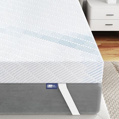 Gel Memory Foam Mattress Topper, 140 x 200 cm, Height 10 cm, H3 and H4 Gel Memory Foam Mattress Topper with Breathable Cover Caravan Sofa Bed Box Spring Bed (1/5)