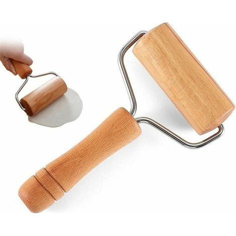 Rodillo de amasar en forma de T, de madera de haya, para pasteles, repostería, pizza y galletas con fondant (19 x 11 cm). (1/5)