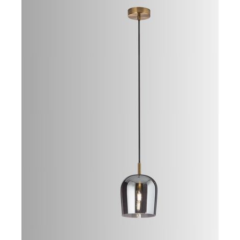 Suspension En Verre Fumé 16 Cm, Monture En Or Brossé, Douille E14, Câble En Tissu Noir Pour Intérieurs Modernes - Design Élégant Par Perenz (1/3)