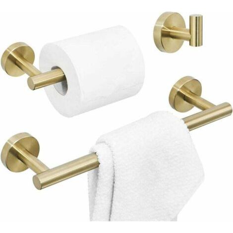 Accessoires de salle de bain brossés, ensemble de matériel de salle de bain doré, ensemble de 3 pièces comprenant un porte-serviettes, un porte-papier toilette, un crochet à manteau, un support mural (1/5)