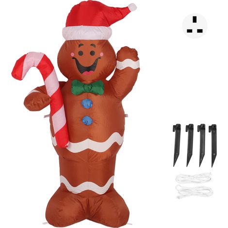 Sapin de Noël gonflable bonhomme en pain d'épice 1,5 m, gonflage rapide, décoration extérieure jardin Noël, prise UK 220V (1/5)