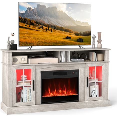 COSTWAY 148cm Fireplace TV Stand,Entertainment Center for 65 Inch TV Grey (1/5)