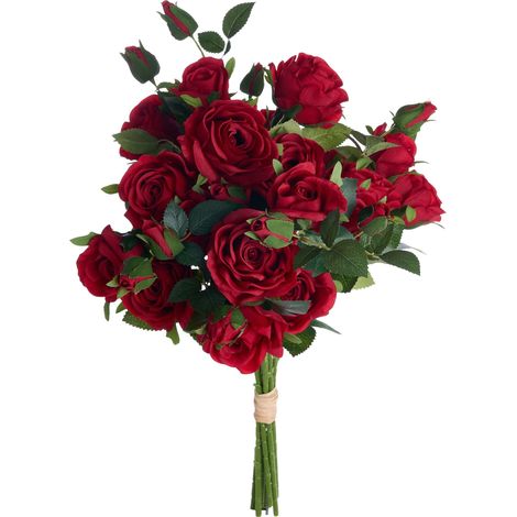 Bouquet de Fleurs Artificielles 65 cm Pré-Composé Roses Fait Main Accessoire Décoratif Rouge Boiro (1/5)