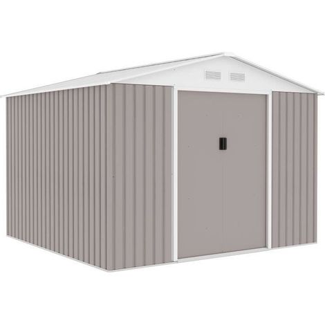 Abri de jardin en métal 7,06 m² - 277 x 255 x 202 cm - MERCURE - Kit d'ancrage inclus, 2 portes coulissantes - Taupe (1/5)