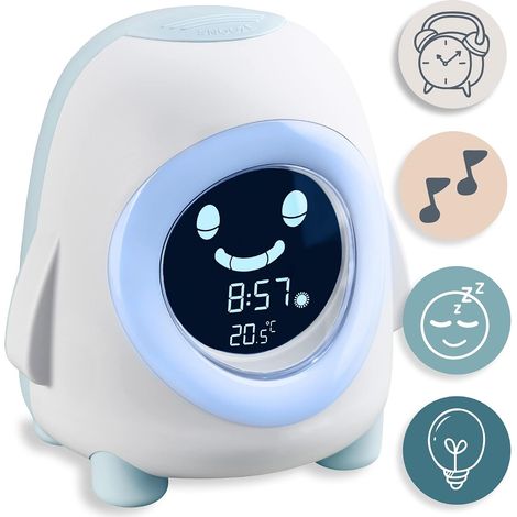 Réveil pour Enfants avec veilleuse, Musique et éclairage, entraîneur de réveil et de Sommeil, Aide au Sommeil pour garçons et Filles, Aide au Sommeil pour garçons et Filles (bleu)