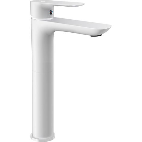 Grifo de Lavabo de Caño Alto Modelo CASSIO Fabricado en Latón Monomando Acabado en Blanco (1/2)