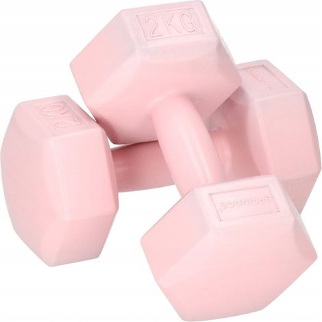 Hanteln 2 kg hexagonal für Fitnessübungen, Hantelset 2 Stück, rosa. (1/5)