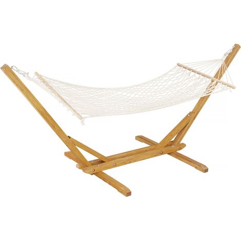 Hamaca de madera con tejido de macramé "Dallas" - 305 x 120 x 123 cm - Blanco
