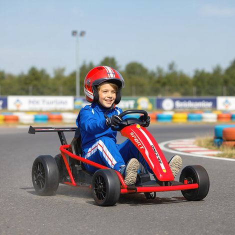 Kart électrique 24 V pour la conduite et le drift, pneus en nylon, ceinture de sécurité, klaxon, musique, pour les 8-12 ans, rouge