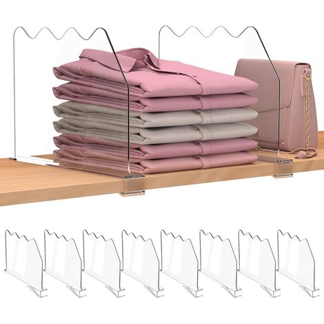 Separadores acrílicos para armarios - 8 separadores transparentes ajustables para armarios, bolsos, suéteres, toallas y ropa. (1/5)