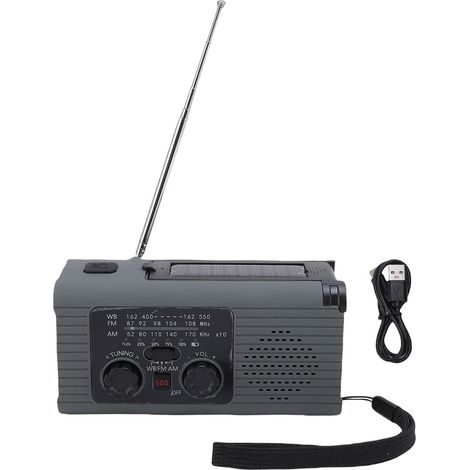 Ortviai Radio d'urgence solaire et manivelle avec lampe LED, chargeur portable 2000 mAh, AM/FM/NOAA (1/5)