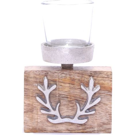 Bougeoir 1 bougie avec support renne en bois