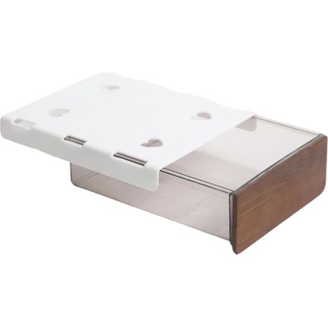 Contenitore sottocassetto con vassoio scorrevole, astuccio per cosmetici, organizer scorrevole con retro adesivo, legno scuro (1/5)