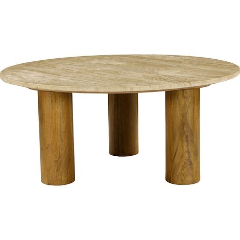 Table basse en travertin et bois de manguier - Beige et naturel - LISAVOK de Maison Céphy (1/4)